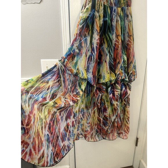 Alberto Makali L Multicolor Strapless Smocked Bodice Layered Maxi Dress Boho - Picture 4 of 11